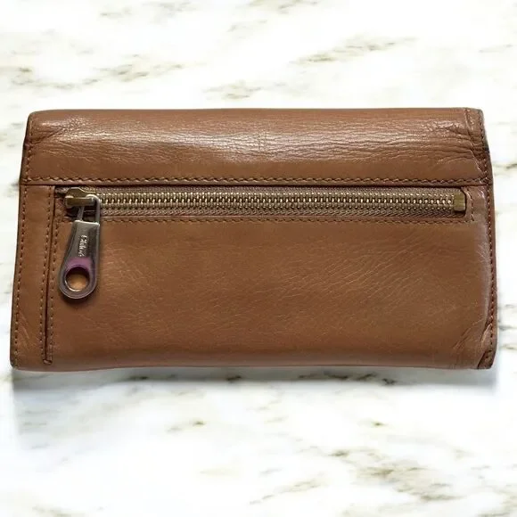 Chloe LILY Long Wallet Bifold Soft Brown Nappa Leather Silver Ribbon Bowtie Snap - Picture 2 of 16